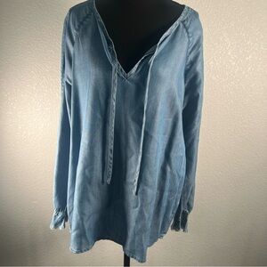Dear John Chambray Denim Like Peasant Tie Front Flow Boho Shirt Size Large